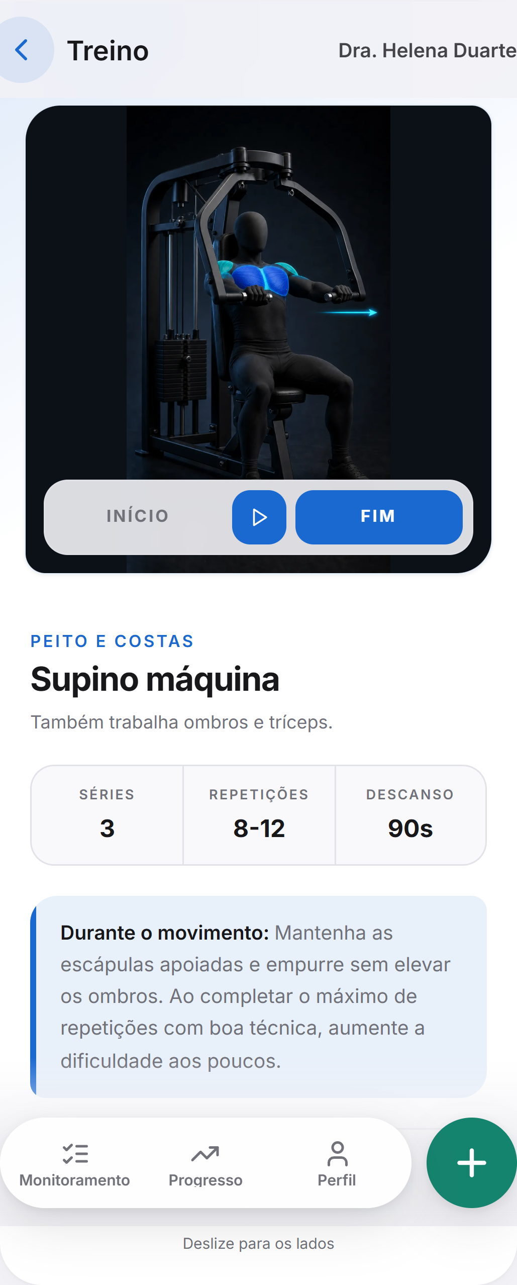Supino máquina na posição final, em uma captura real da Adero